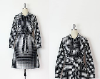 vintage 70s MARIMEKKO dress / 1970s cotton shirt dress / black white cotton dress / checkered dress / mod shirt dress