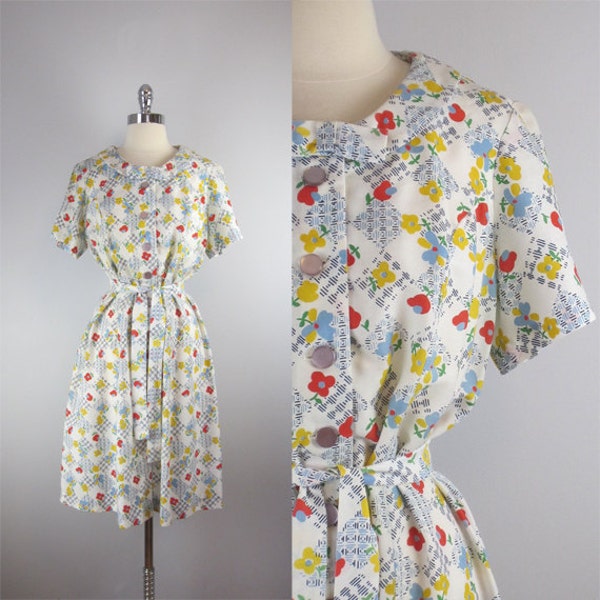 vintage 50s day dress / novelty print dress / floral / vintage sundress