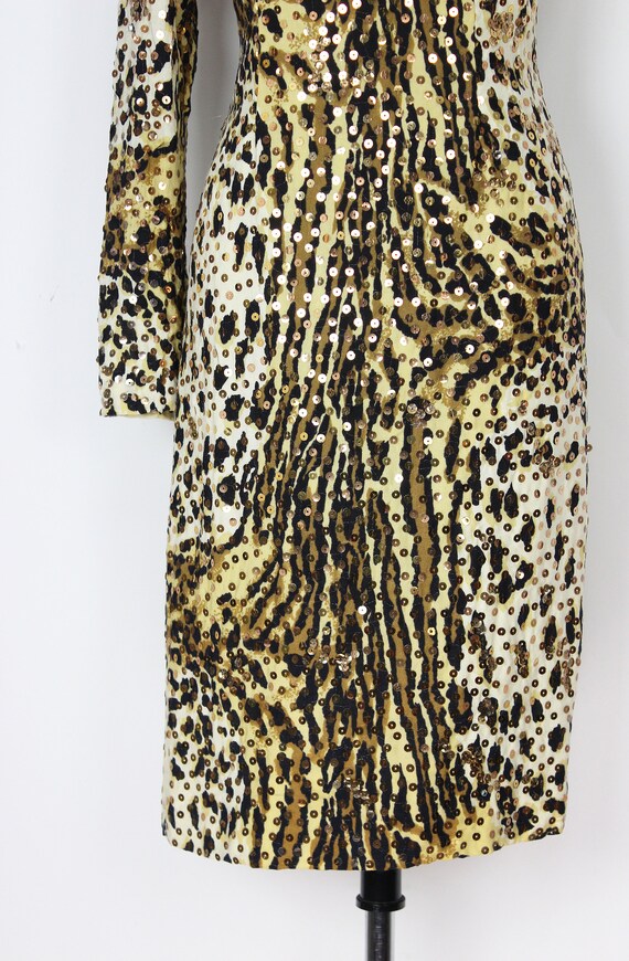 vintage leopard print dress / 1970s sequined leop… - image 7