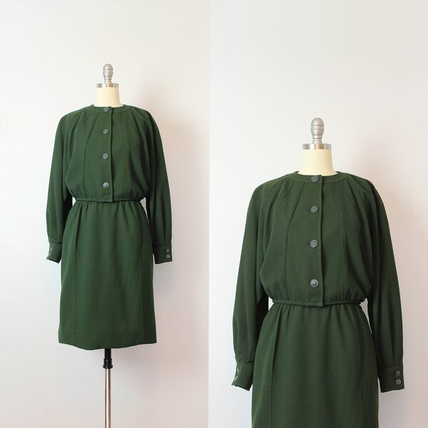 SOLD ON LAYAWAY / vintage 80s Valentino jacket skirt set / 1980s designer skirt suit / dark forest green pencil skirt jacket