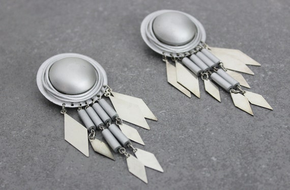 vintage silver fringed earrings / dome earrings /… - image 5