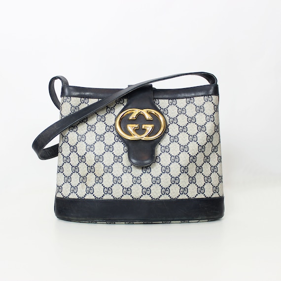 Vintage 70s GUCCI Bag / 1970s Gucci Leather Canvas Logo Bag / - Etsy