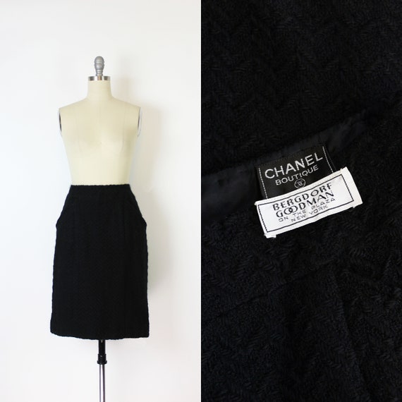 vintage 90s CHANEL skirt / 1990s Chanel wool skirt
