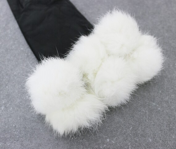 vintage leather fur gloves / fur pom pom gloves /… - image 4