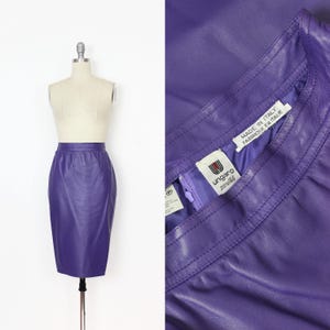 vintage leather skirt / 1980s UNGARO leather skirt / purple skirt / purple leather skirt / leather pencil skirt / designer skirt
