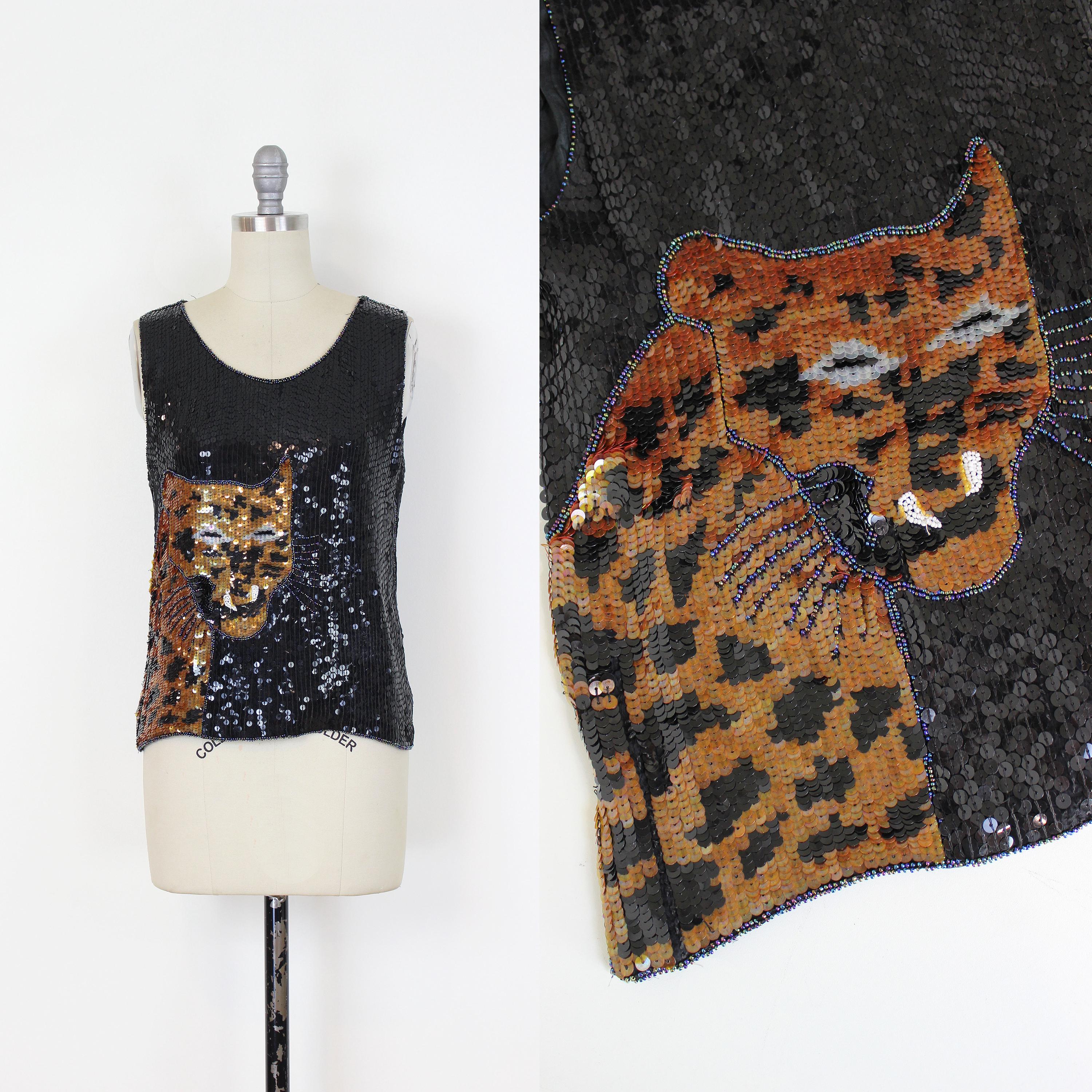 トップス 80's 90's Vintage Leopard Shirts Leopard Print Blouse 90s Semi-sheer Animal Print Button up