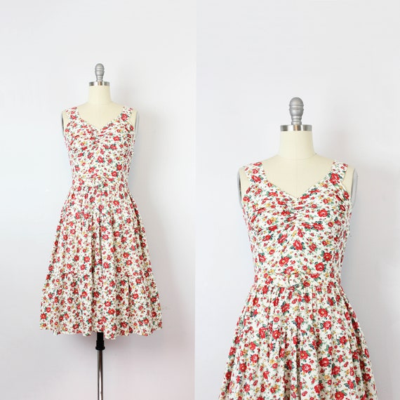 vintage 30s dress / 1930s floral cotton dress / re