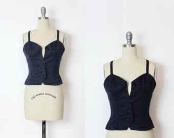 vintage Yves Saint Laurent corset top / YSL Rive Gauche cotton corset top / cotton bustier / fitted bodice top / 1980s designer vintage