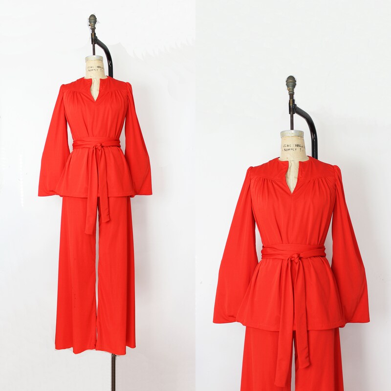 Vintage 1970s Pewter Palazzo Pantsuit by Lillie Diamond MEDIUM