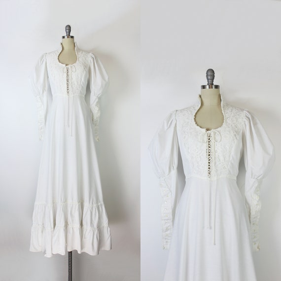 vintage 70s dress / 1970s GUNNE SAX dress / white