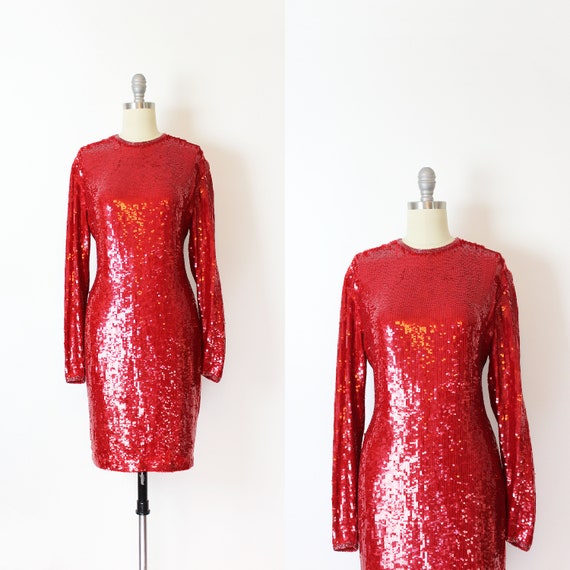 vintage 80s dress / 1980s NAEEM KHAN dress / red s