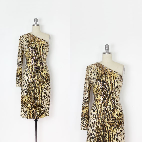 vintage leopard print dress / 1970s sequined leopa