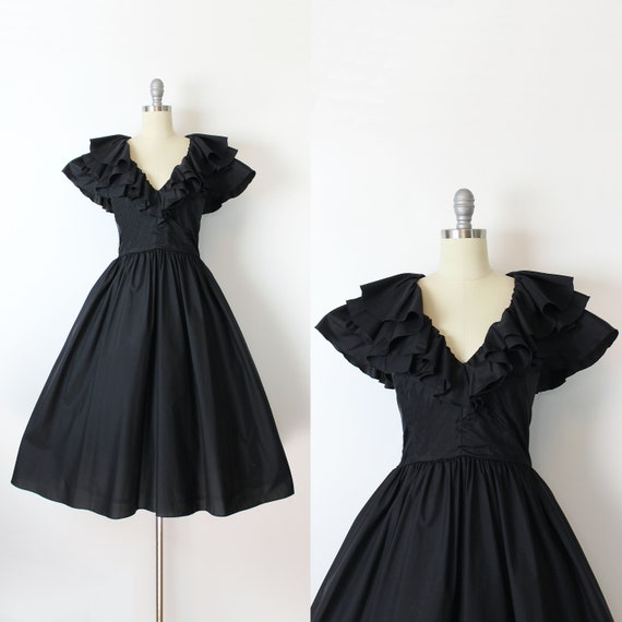 vintage 80s dress / 1980s black party dress / blac