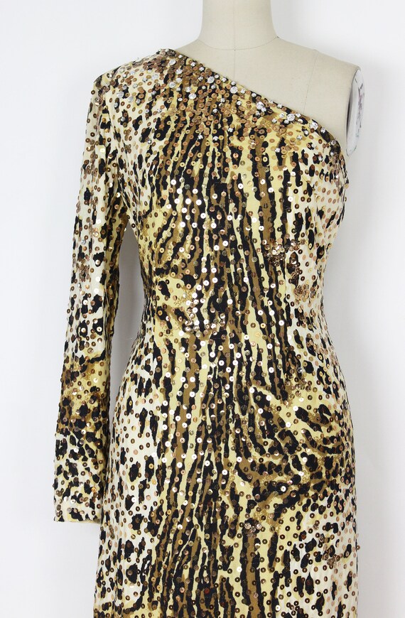 vintage leopard print dress / 1970s sequined leop… - image 5