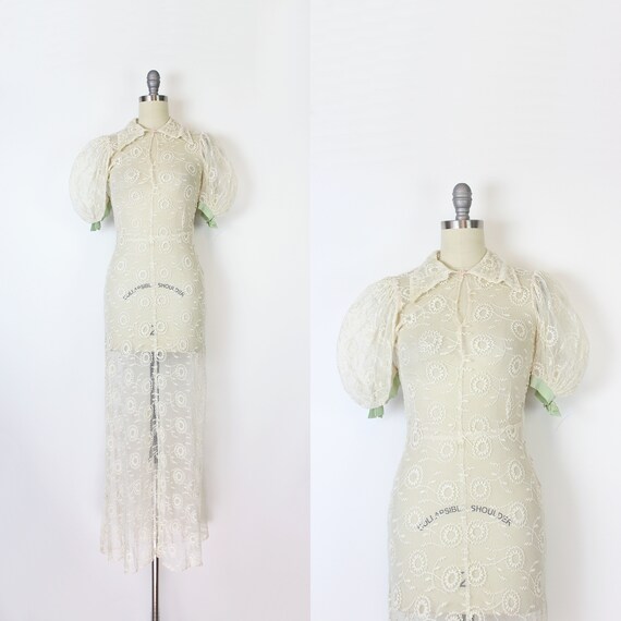 vintage 30s dress / 1930s sheer net mesh dress / 1