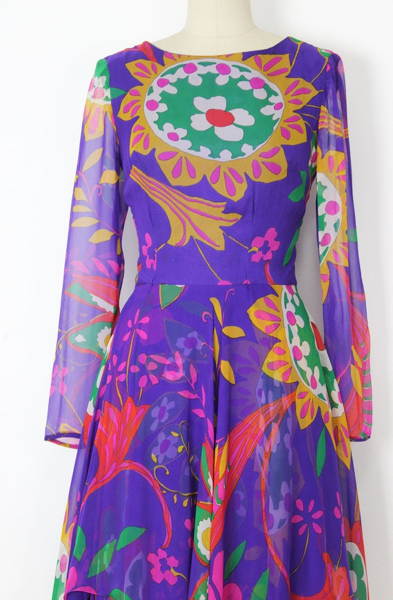 vintage 70s chiffon dress / 1970s floral chiffon … - image 5