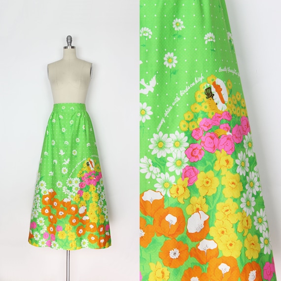 vintage 1970s MALIA skirt / 1970s print maxi skir… - image 1