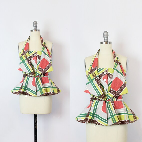 vintage barkcloth top / 1980s does 1950s top / 195