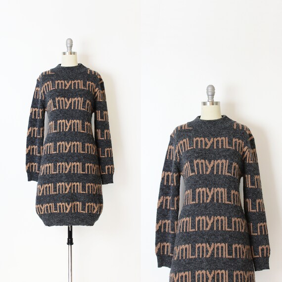 vintage sweater dress / 1980s novelty sweater dres