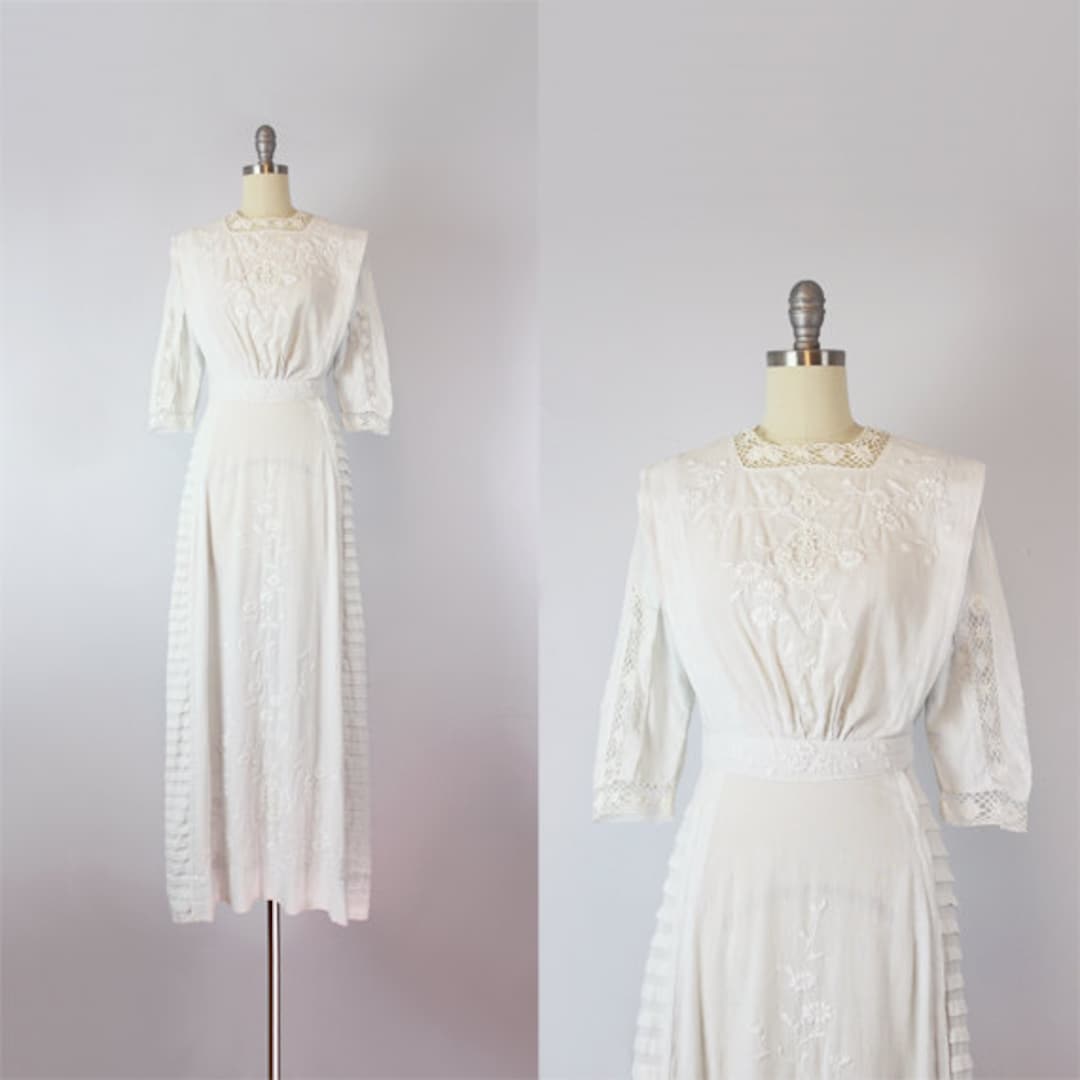 Antique White Cotton Dress / 1910s Lawn Dress / Edwardian Wedding Dress ...