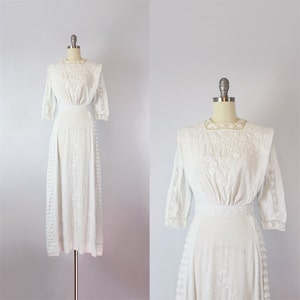 antique white cotton dress / 1910s lawn dress / Edwardian wedding dress / antique lace tea dress / Armsea Hall dress