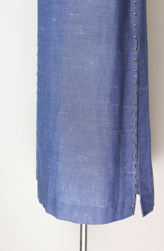 vintage 70s chambray dress / 1970s studded maxi d… - image 7