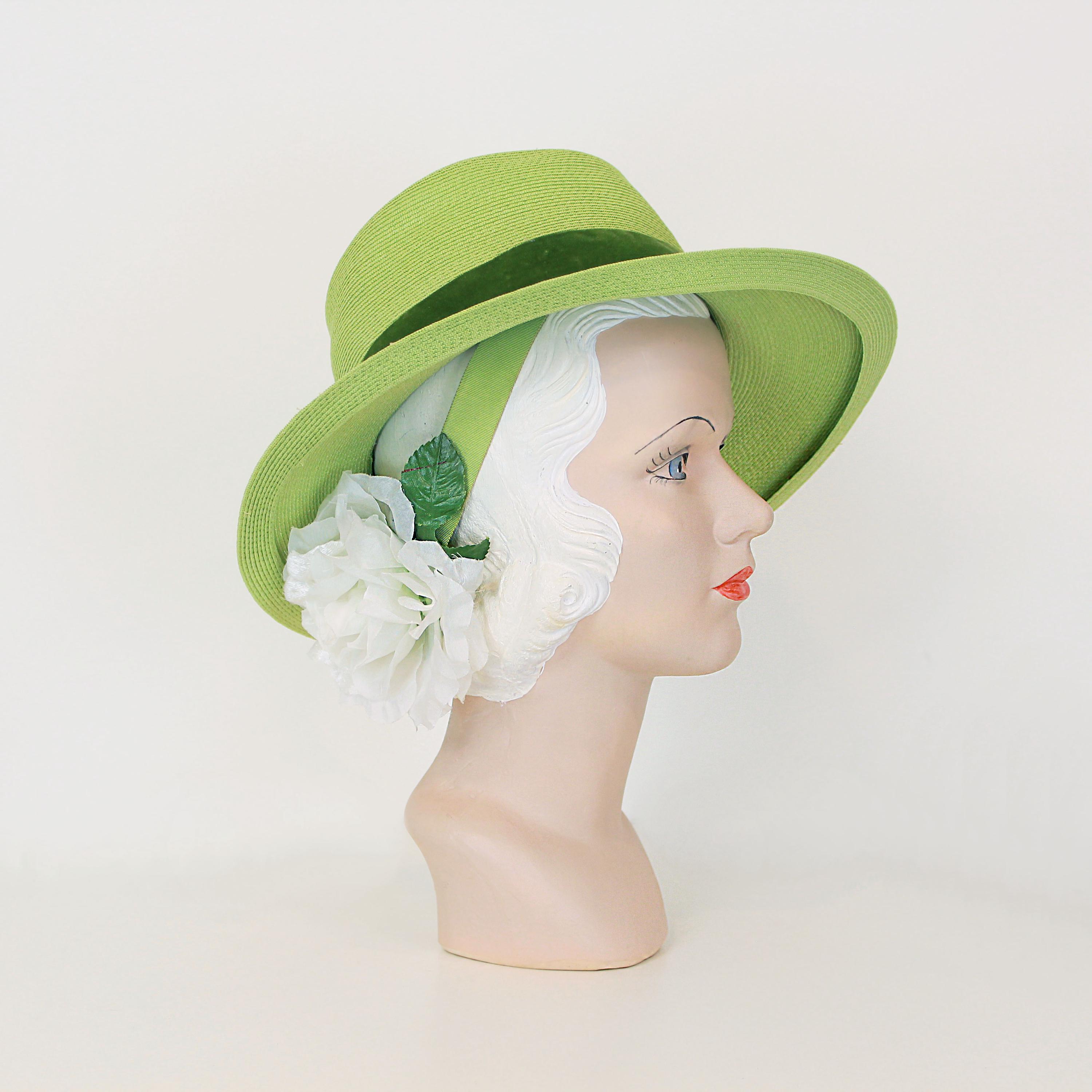 ENTICING 1960s\' LIME GREEN STRAW WIDE BRIM HAT WITH LARGE BOW 60s Straw Hat - Etsy main image 2