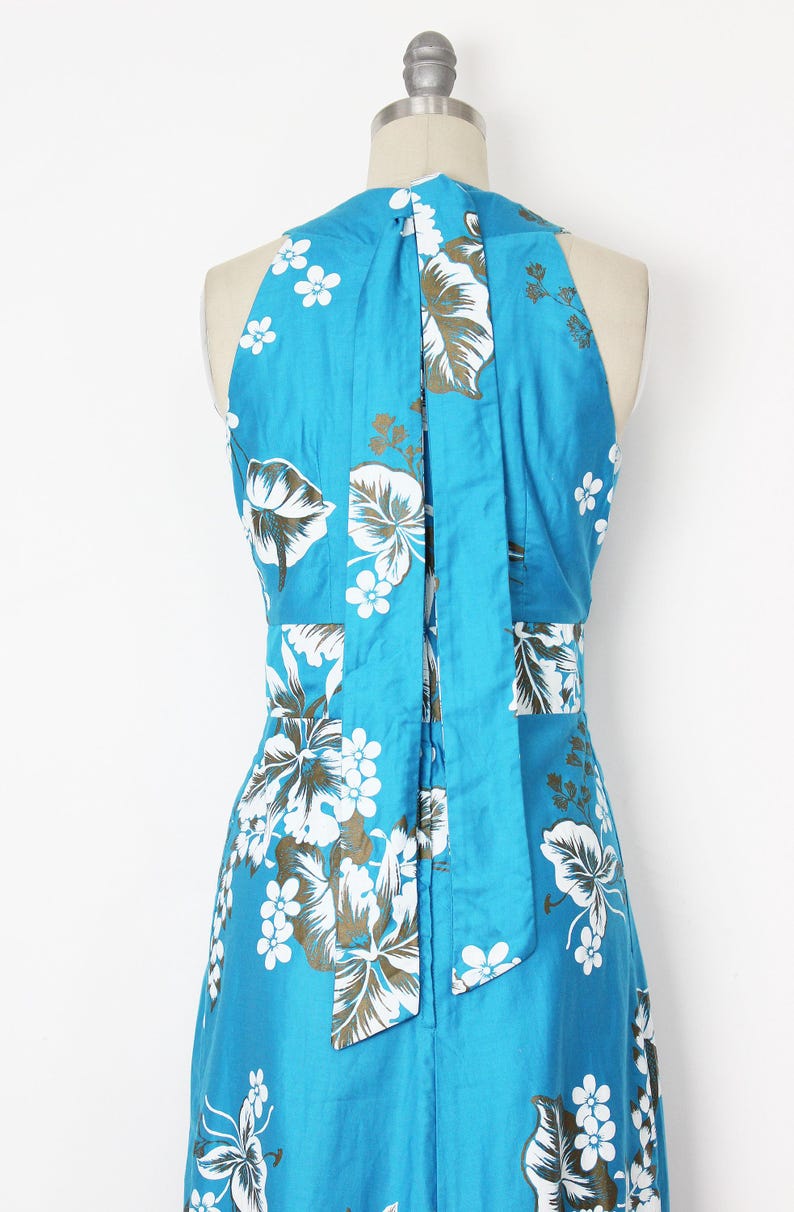 Vintage 70s Hawaiian Floral Dress / Paradise Hawaii Dress / Blue White ...