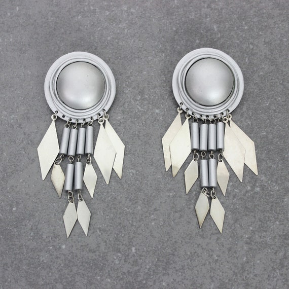 vintage silver fringed earrings / dome earrings /… - image 2