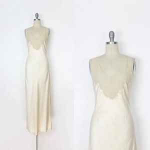 vintage 30s silk satin dress / 1930s wedding dress / liquid satin dress / 1930s halter dress / slipper satin dress / 1930s cream dress