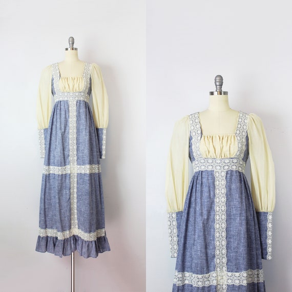 vintage 1970s GUNNE SAX dress / 1970s chambray max