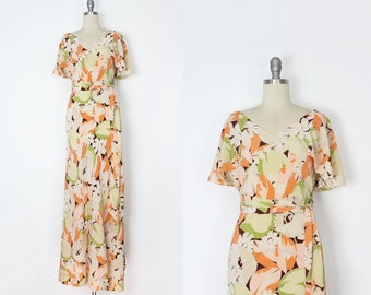vintage 30s dress / 1930s silk chiffon dress / spring floral dress / bias cut chiffon dress / flutter sleeve chiffon dress