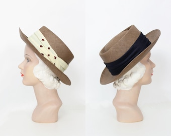 Cappello Panama vintage anni '50 / Cappello di paglia anni '50 / Cappello di paglia originale anni '50 / Cappello Panama unisex / Cappello con fascia intercambiabile / Cappello Champs / Cappello con carta da gioco