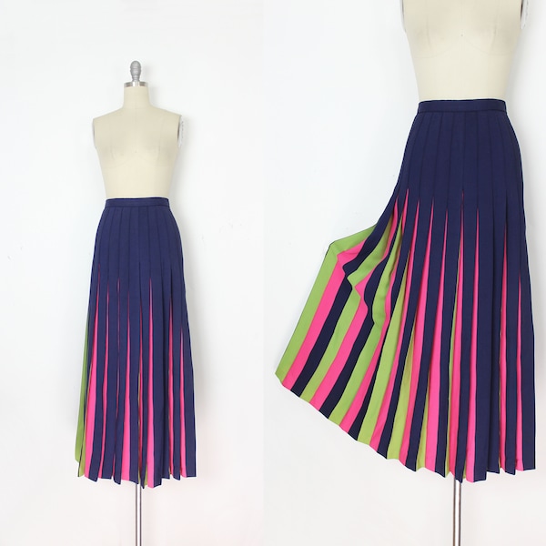 vintage 60s CHRISTIAN DIOR skirt / 1960s pleated skirt / pleated maxi skirt / lime green pink skirt / accordion pleat skirt / designer 60s