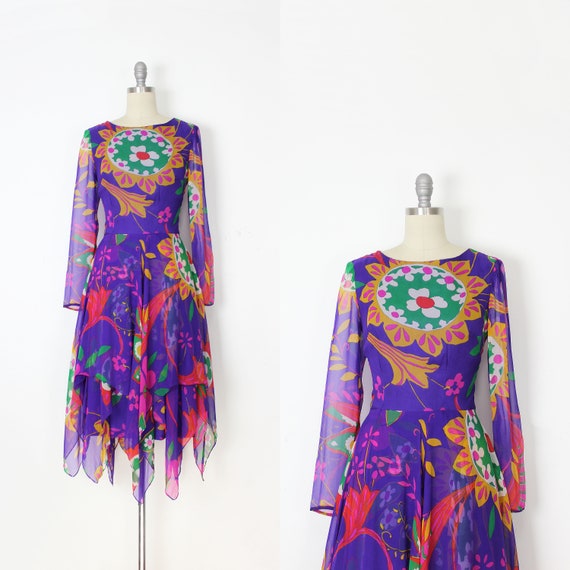 vintage 70s chiffon dress / 1970s floral chiffon … - image 8