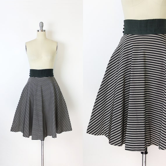 vintage 50s skirt / 1950s striped skirt / black gr