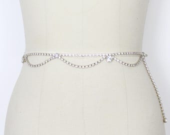 vintage rhinestone belt / 1970s rhinestone belt / evening belt / rhinestone swag belt / silver rhinestone belt / bridal wedding belt