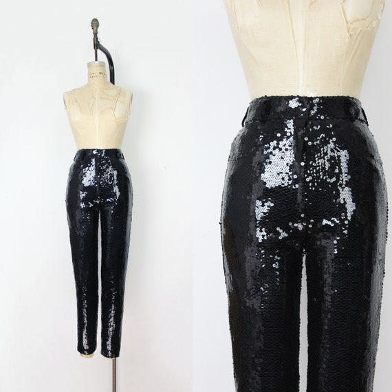 Vintage Sequined Pants 1980s Sequined Trousers Party Pants Black Sequined Pants Fully Sequined Pants Holiday Pants Etsy Canada