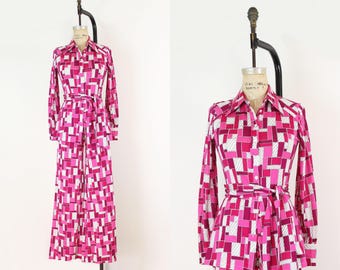 vintage 60s pant suit / 1960s Italian pant shirt set / 1960s print pant suit / mod palazzo pants / mod pant suit / op art pant suit