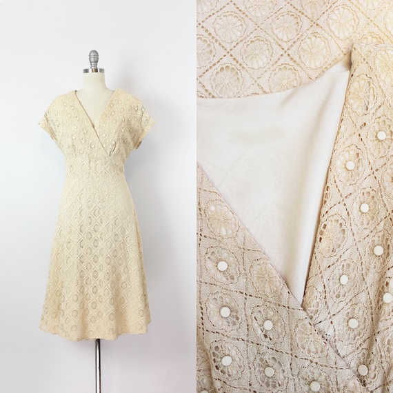 vintage 50s dress / 1950s spiderweb lace dress / w