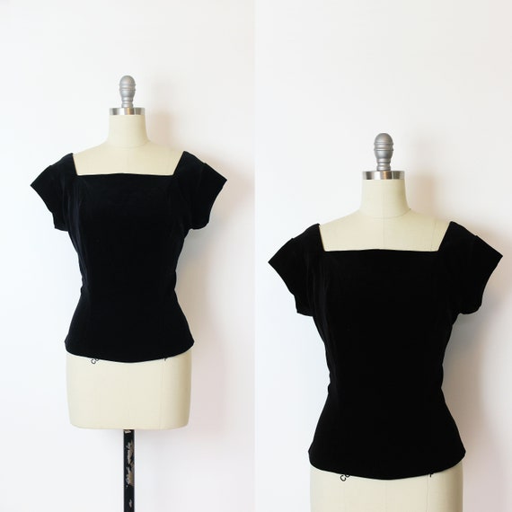vintage 50s top / 1950s black velvet top / 1950s h