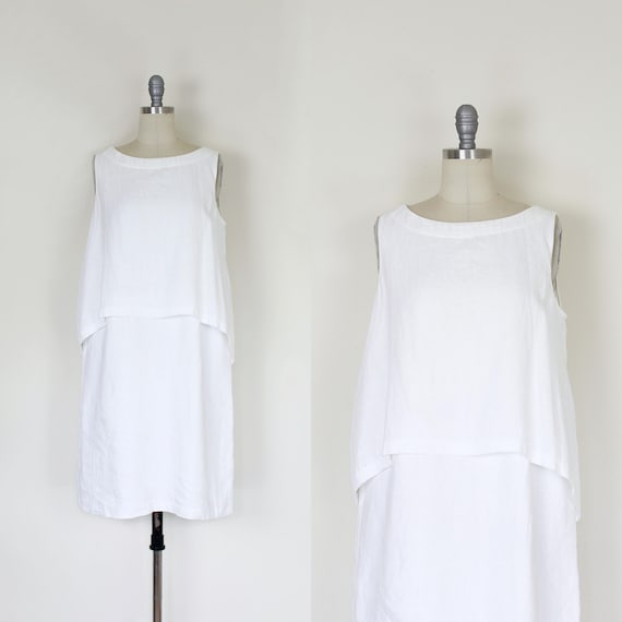 white linen dress / vintage linen dress / layered linen dress / linen summer dress / minimalist linen dress / modern linen dress