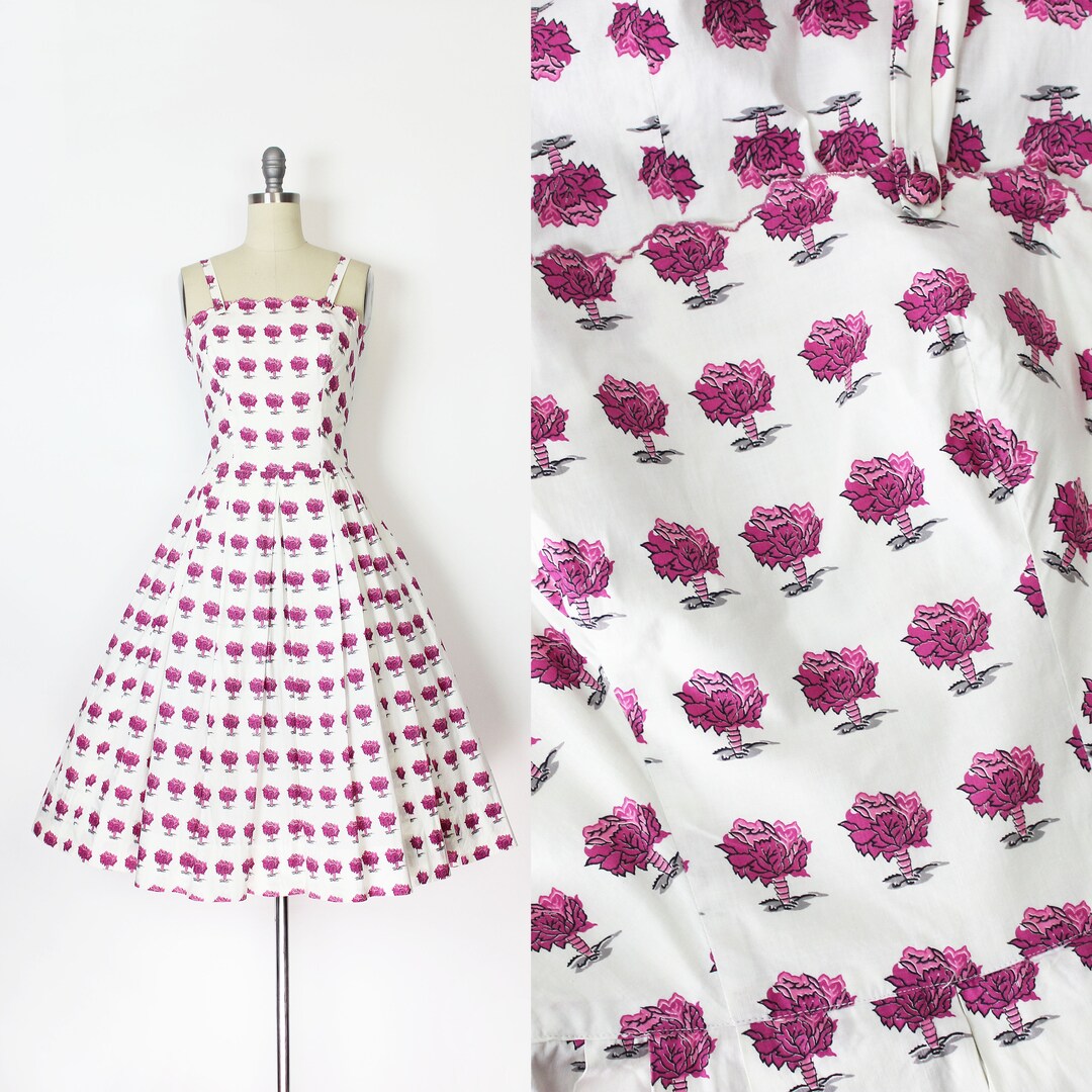 Vintage 1950s Pansy Floral Print Dress | S/M main image 1