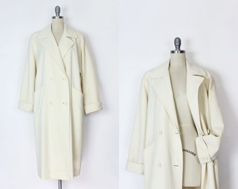 vintage cream wool coat / 1980s LOUIS FERAUD coat / designer coat / double breasted coat / luxe fall coat / neutral coat / minimalist coat