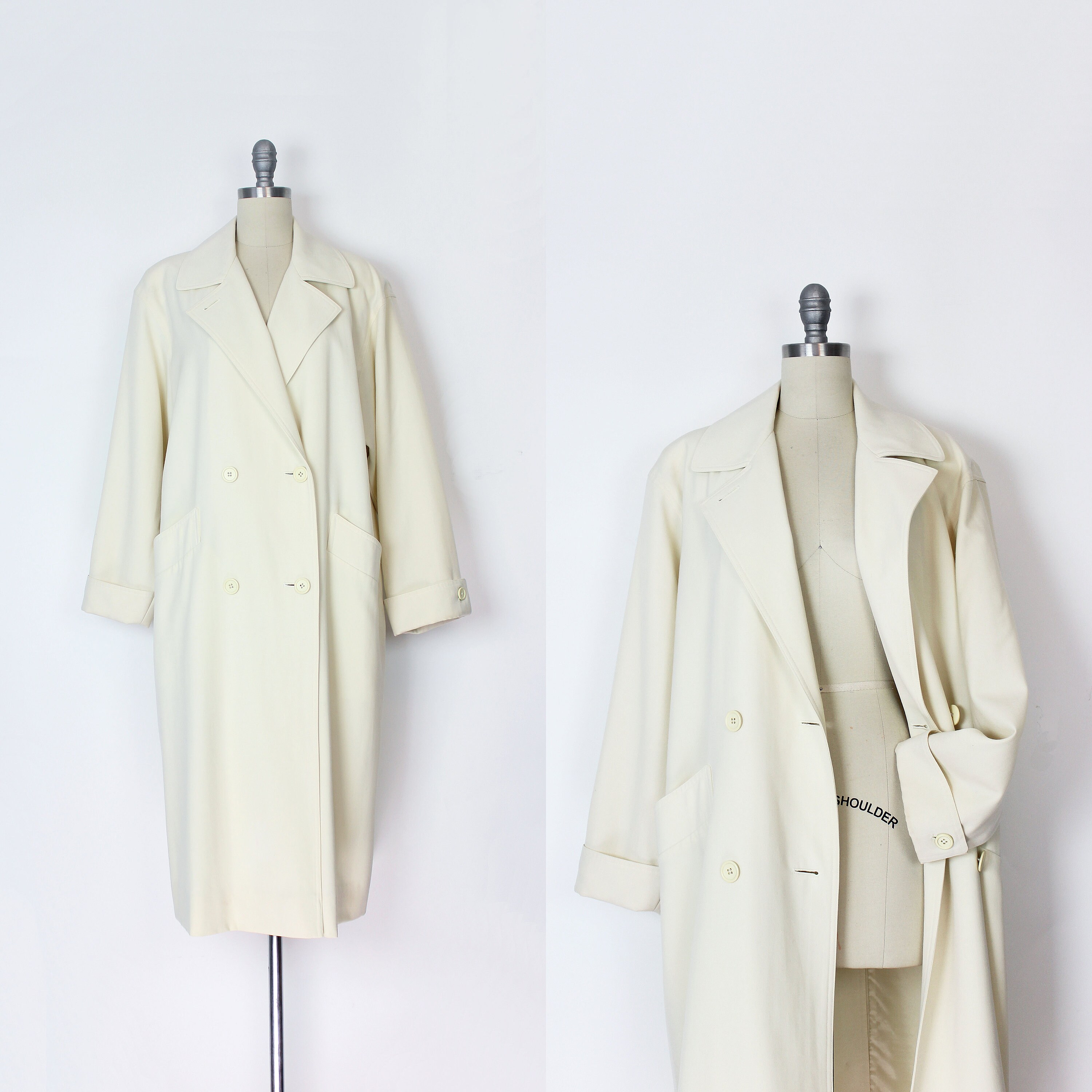 Vintage Cream Wool Coat / 1980s LOUIS FERAUD Coat / Designer 