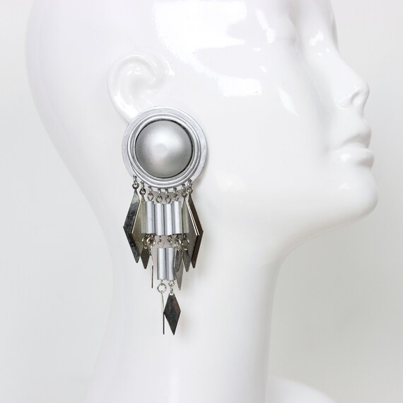 vintage silver fringed earrings / dome earrings /… - image 3