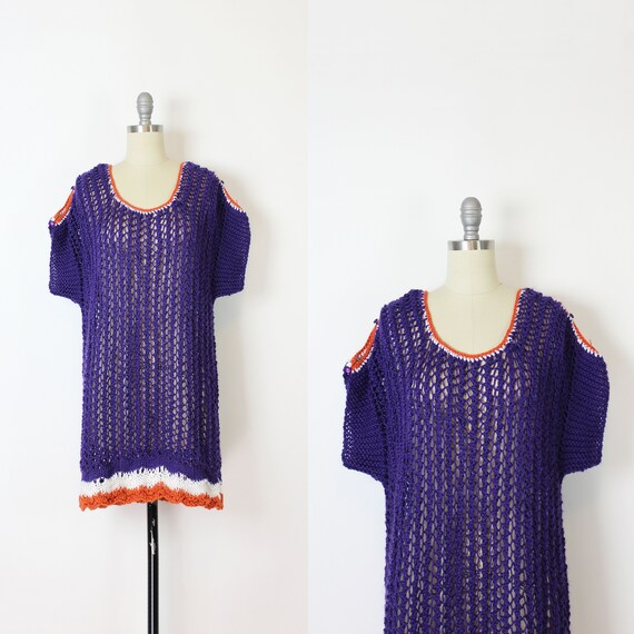 vintage 70s crochet tunic / 1970s crochet mini dre