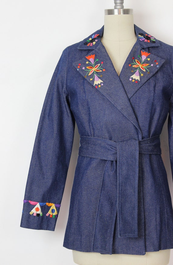 vintage 70s denim set / 1970s embroidered denim j… - image 8