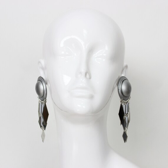 vintage silver fringed earrings / dome earrings /… - image 4