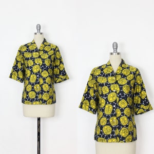 vintage 60s mod shirt / 1960s mod floral blouse / floral print cotton blouse / 1960s cotton top / mod spring top